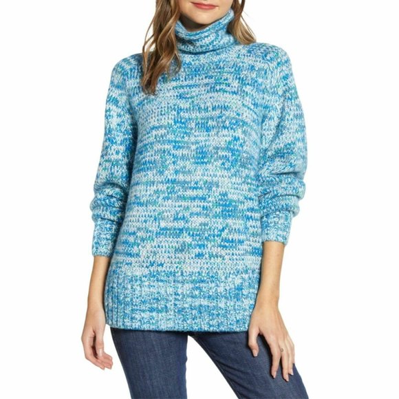 Lou & Grey Findley Turtleneck Sweater Top L Blue Marina Space Dye NEW Tag B98 - Picture 1 of 6